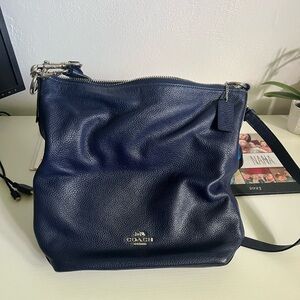 Coach Blue Leather Shoulder Bag with Silver Hardware